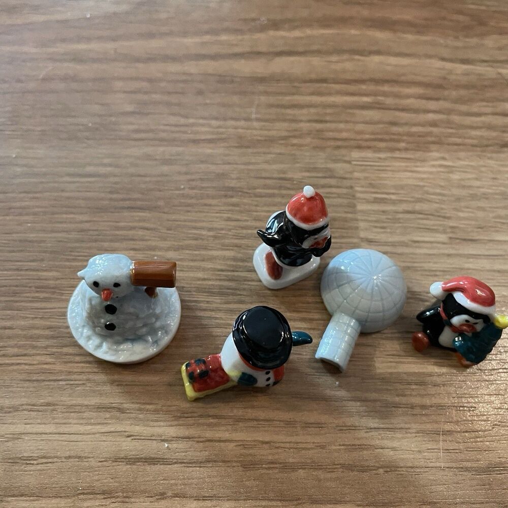 5pc vintage Ceramic miniature Christmas Scene figurines Collectible Snowman - Picture 6 of 10
